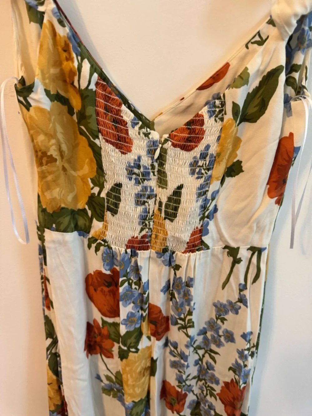 Reformation White Floral Midi Dress with Yellow, Red & Blue Blooms - Picture 12 of 12